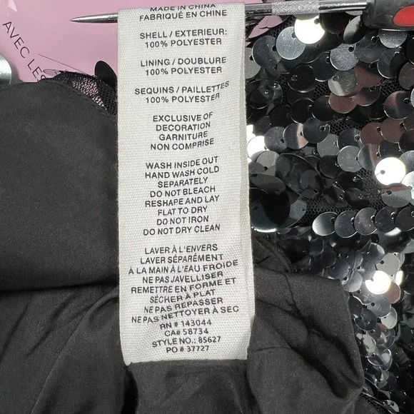 NWT Avec Les Filles Mini Slip Dress 4 Sparkling Sequin Party Black‎ Silver - Picture 12 of 12